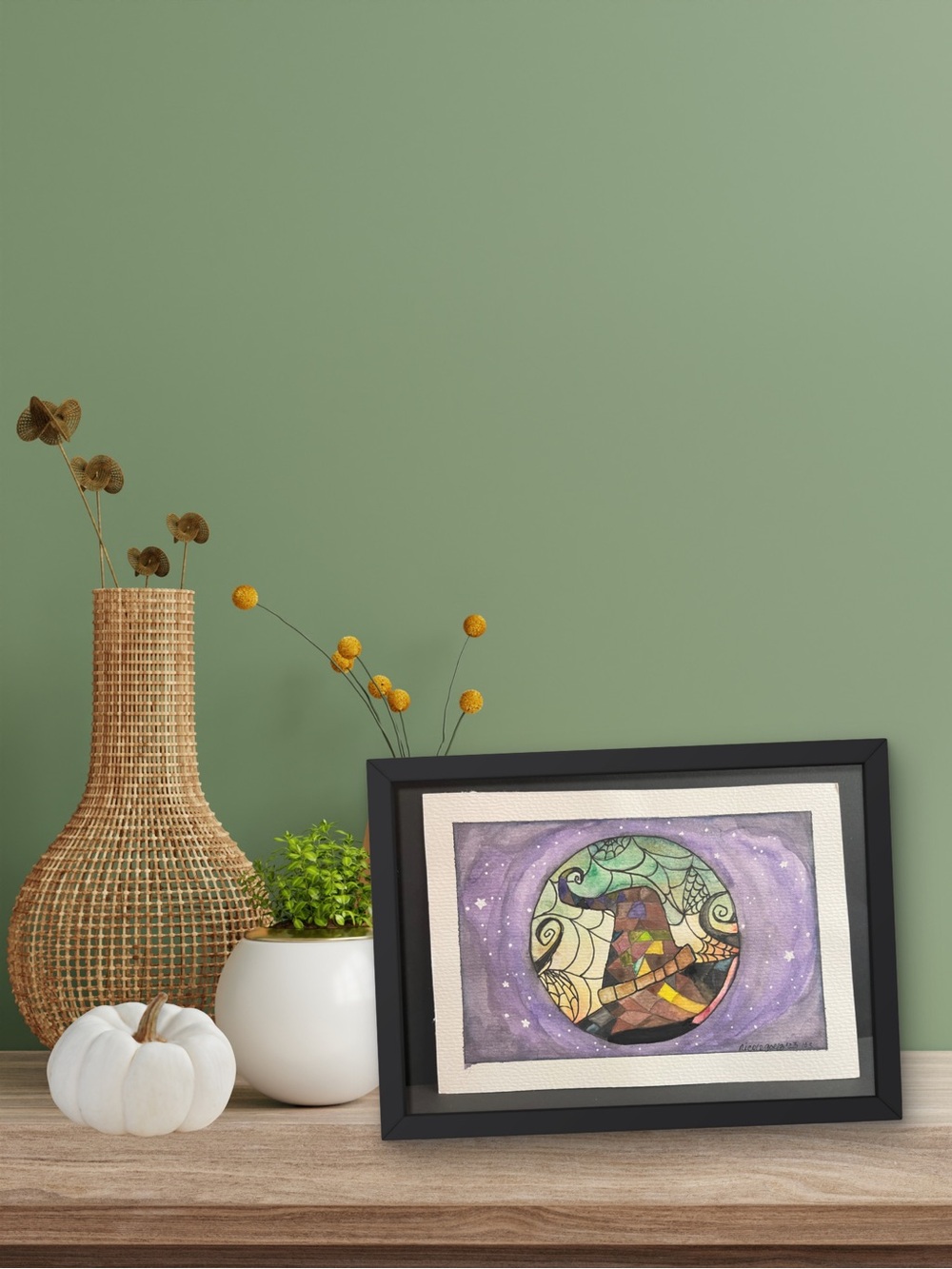 Patchwork & Potions Original 5x7 Witch Hat Watercolor Painting - Picture 3 of 3